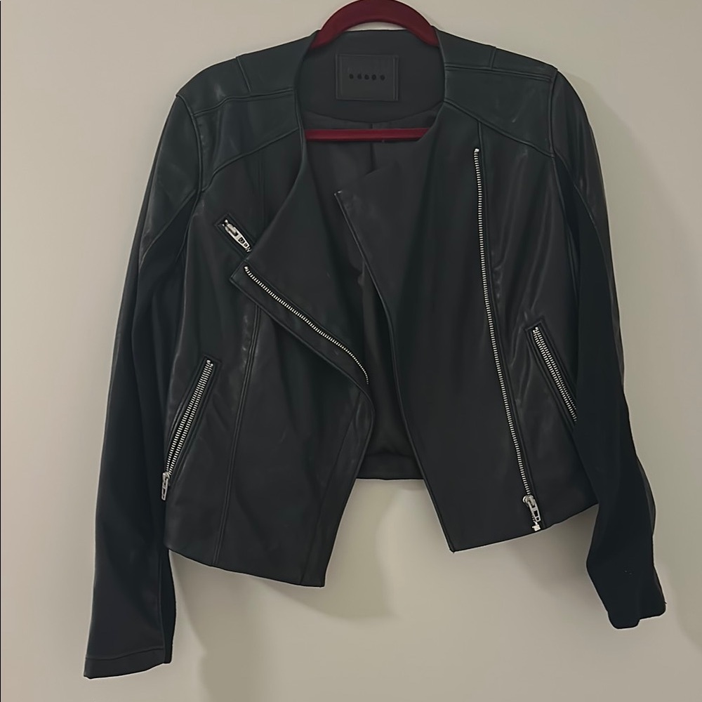 Blank NYC Black Moto Leather Jacket with Asymmetrical Front
